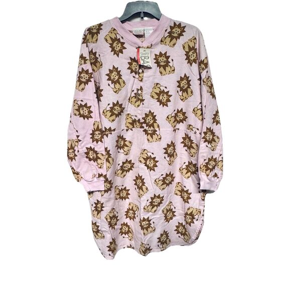 VTG Pink Flannel Nightgown Gown Whimsical Lion Print New w Tag Women's Medium - Picture 1 of 5